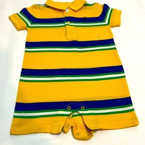 Striped Cotton Shortall- Yellow Multi